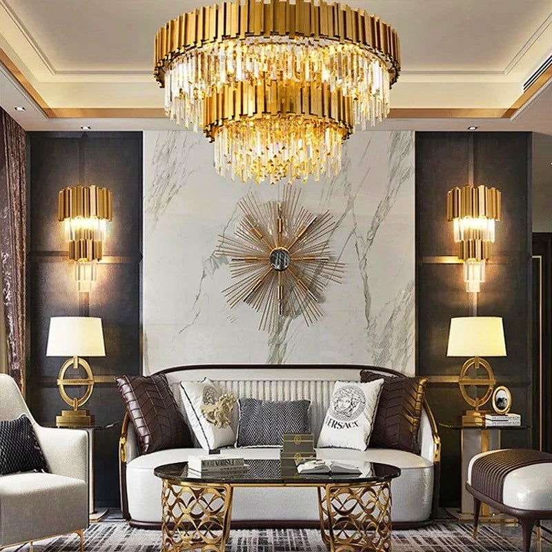 Saphera Medium Polished Gold Tubes Crystal Wall Light