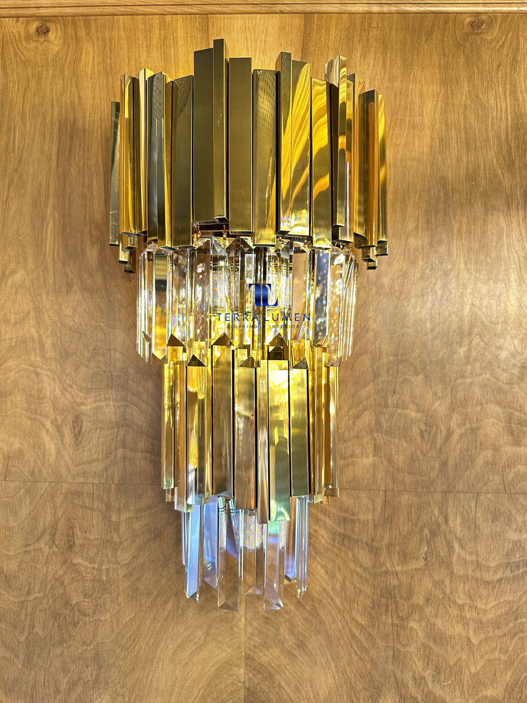 Saphera Medium Polished Gold Tubes Crystal Wall Light