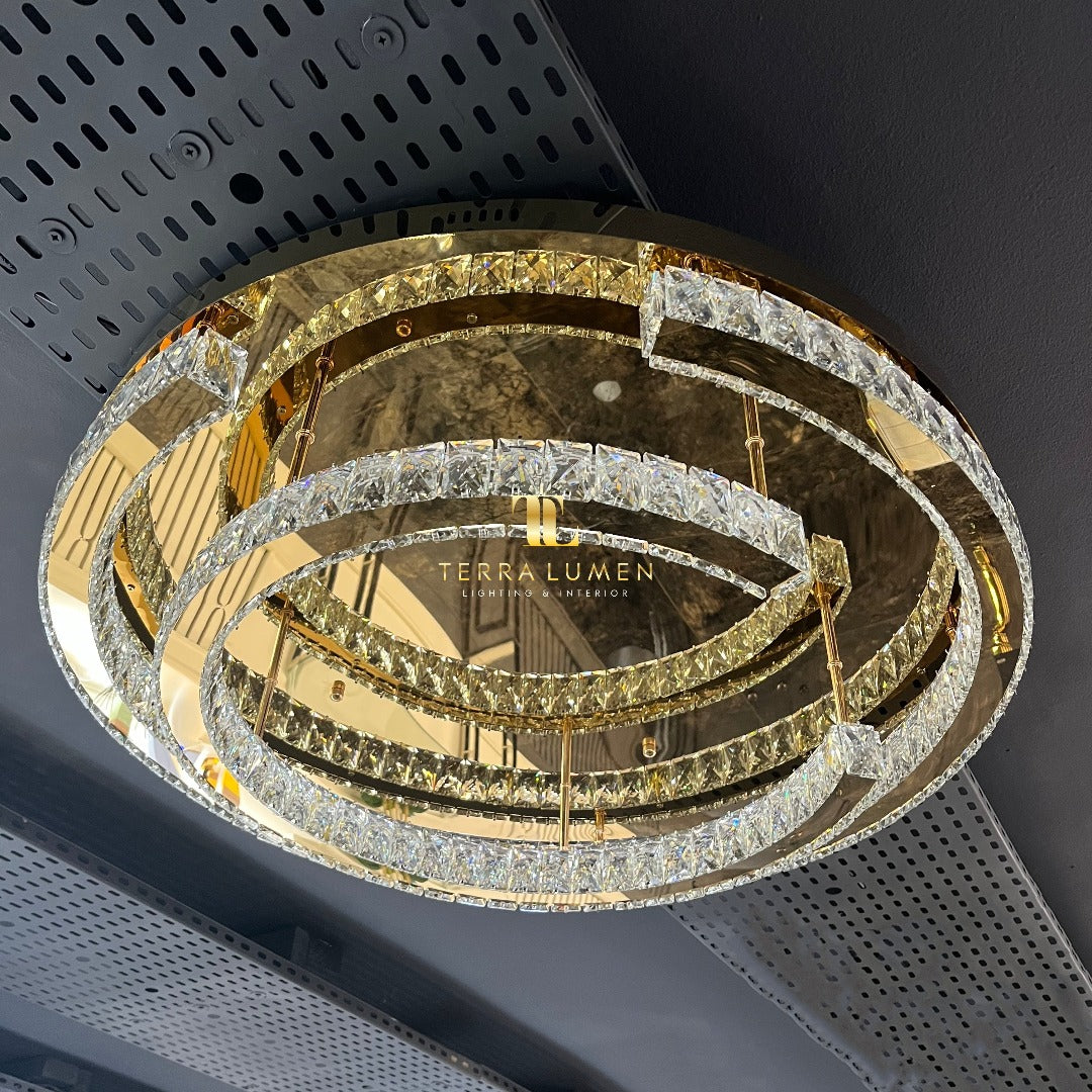Ariana Polished Gold Crystal LED Ceiling Flushed Light