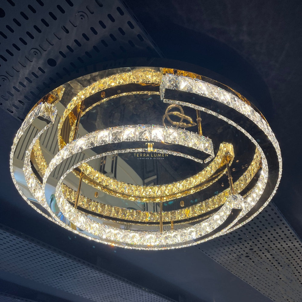 Ariana Polished Gold Crystal LED Ceiling Flushed Light