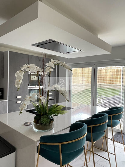 Orchid and Willow in a flat glass vase