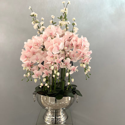 Tall Pink Orchids in Champagne Bowl